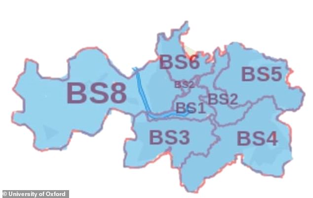 Bristol Children's Vaccine Centre (pictured its catchment area) is one of the three centres recruiting for volunteers to take part in coronavirus human trials