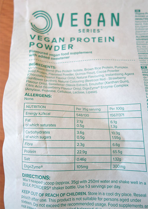 Bulk Powders Vegan Protein - nutrition