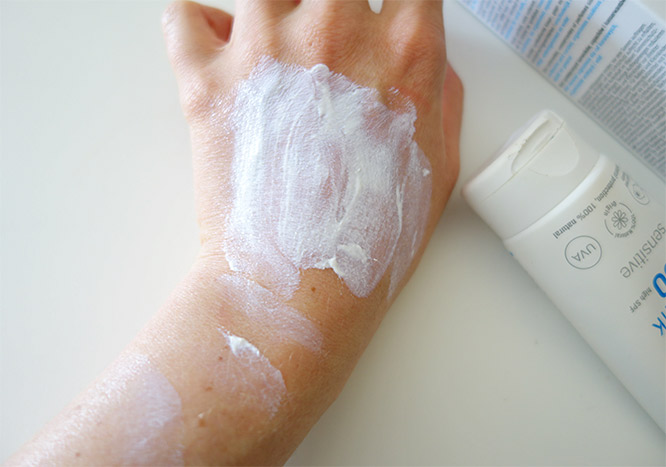 SPF50 eco cosmetics sun milk on my hand