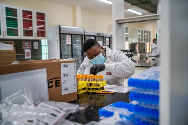 A lab technician worked on blood samples taken from participants in the Johnson &amp; Johnson Covid-19 vaccine trial at a lab in Groblersdal, South Africa, earlier this month.
